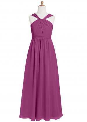 Plum Chiffon Ankle Length Twist Junior Bridesmaid Dress